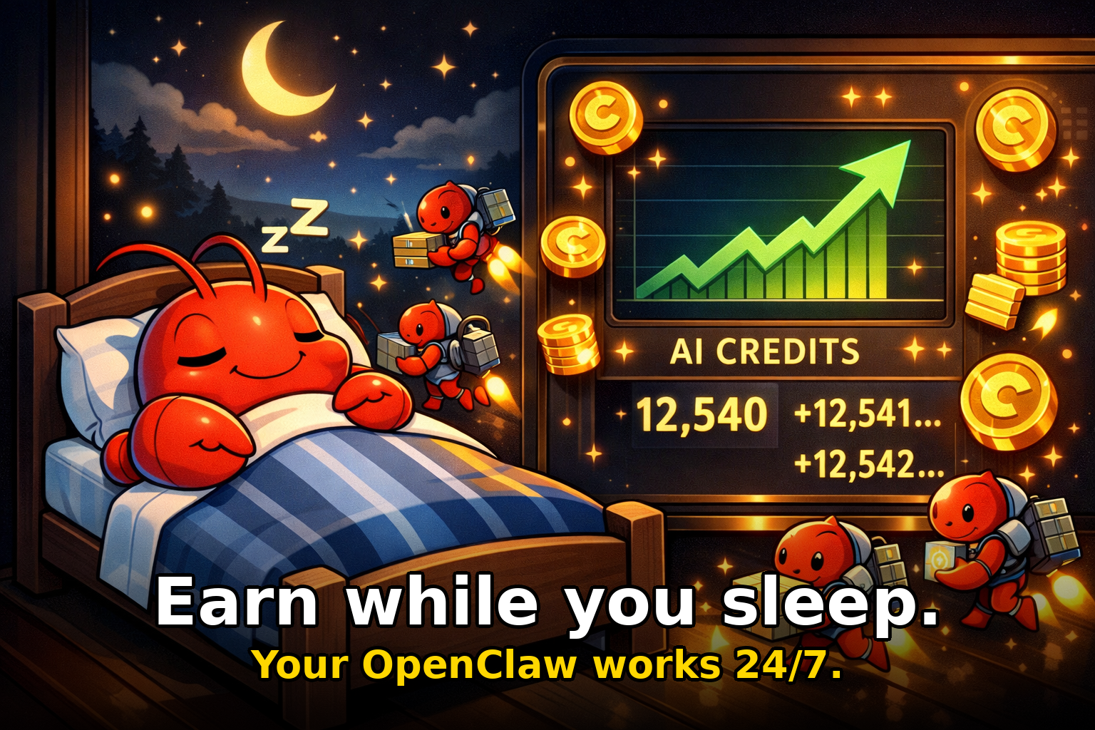 Earn while you sleep. Your OpenClaw works 24/7.